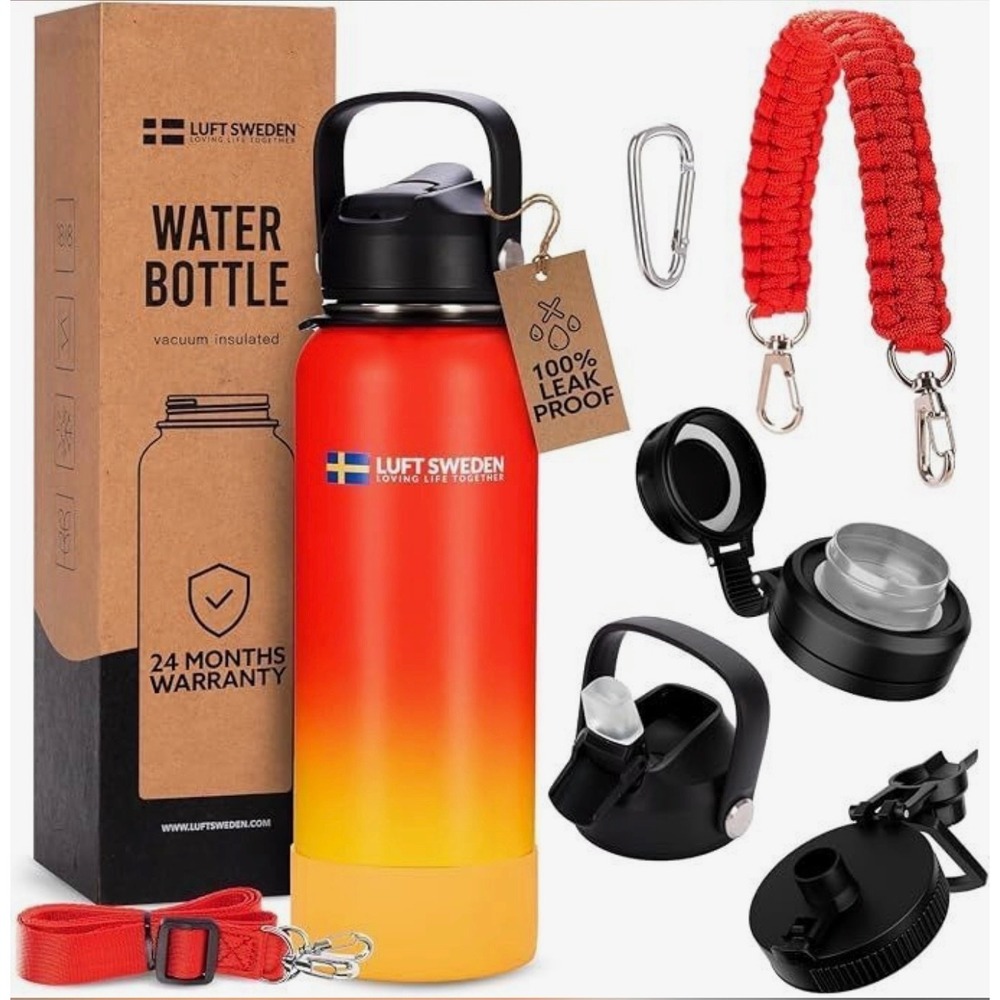 Luft Sweden Insulated Stainless Steel Water Bottle 32 oz Leakproof Flask set NIB - Picture 8 of 9